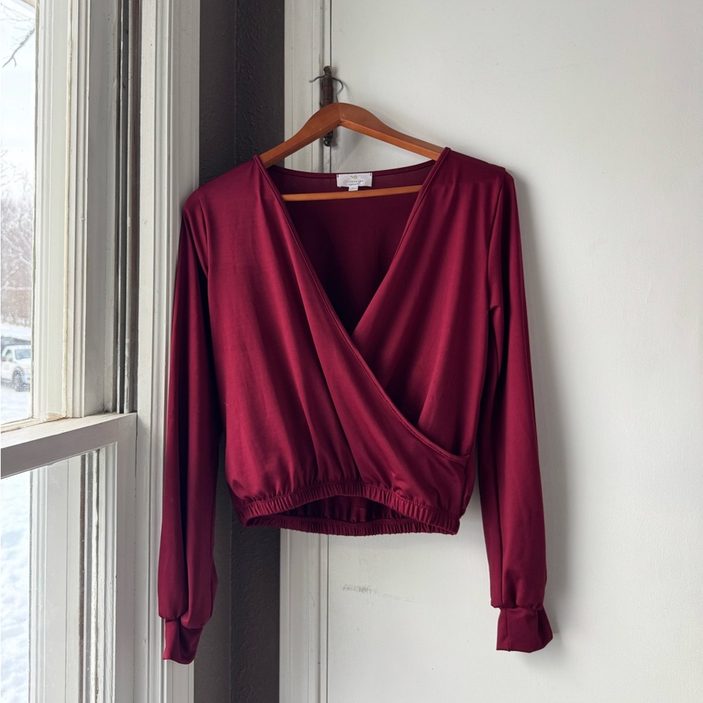 Chic Burgundy V-Neck Blouse